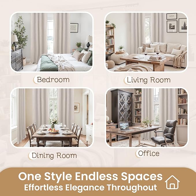 BGment 100% Linen Blackout Curtains 72 Inch Long for Bedroom -Thermal Insulated Blackout Curtains for Living Room/Farmhouse Rustic Netural Lightweight Window Drapes 2 Panels Set, 52 x 72 Inch