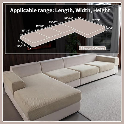 Sectional Couch Covers, Wear Resistant Stretch Sofa Covers Washable Soft Couch Cushion Covers Anti Slip Furniture Protector Sofa Slipcovers for Pets(4 Pieces 3 Seaters+1 Chaise, Light Brown)