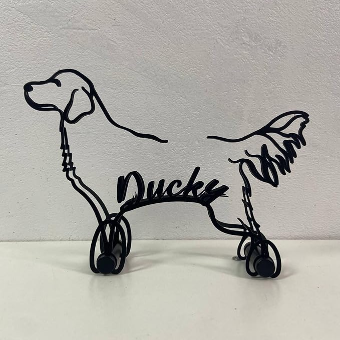 Personalized Golden Retriever Minimalist Sculpture, Custom Dogs Name Metal Desk Decor, Decorative Aesthetic Table Sign Gifts for Officer, Friends, Animal Lover, Kids, Mom, Dad