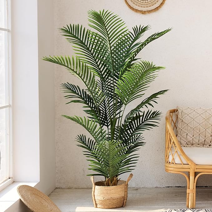 Artificial Palm Tree 5FT Tall Palm Trees UV Resistant Fake Plant Large Potted Faux Tropical Areca Palm Floor Plants for Indoor Outdoor Home Living Room Porch Patio Decor 2 Pack, VN125