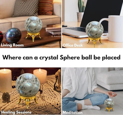 Amazing Gemstone Rainbow Moonstone Crystal Ball with Stand - 1.5 Inches Crystal Sphere Meditation Balls for Witchcraft and Decorative Balls