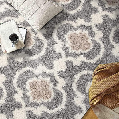 Rugshop Cozy Moroccan Trellis Indoor Shag Area Rug 6'6"X 9' Gray/Cream