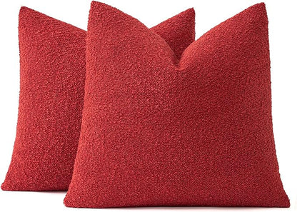 MIULEE 18x18 Inch Christmas Decorative Pillow Covers for Couch Bed Set of 2 Textured Boucle Neutral Winter Throw Pillows Red Accent Solid Cushion Pillowcases Sofa Livingroom Home Decor
