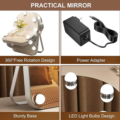 STARLEAD 11"× 14.5" Makeup Mirror with Lights and 10X Magnification, 3-Color Dimmable LED Lighting & Touch Control, 360°Rotation for Travel/Dressing Room, Arched & Bulb