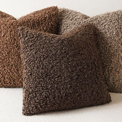Foindtower 2 Pieces 26x26 Inch Dark Brown, Faux Fur Throw Pillow Cover Accent Sherpa Furry Pillow Covers Fuzzy Soft Pillowcases Cozy Sheepskin Decorative Fleece Cushion Case for Bed Couch Living Room