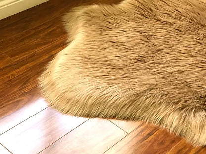 Free Shape Luxury Soft Fluffy Shag Area Rug Octo 8 Pelts 6'x8',180x240 cm - Vegan Fur Ultra Soft Indoor Carpet Nursery Rugs for Bedroom Home Decor, Camel