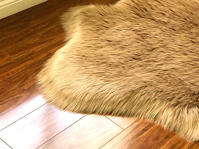 Free Shape Luxury Soft Fluffy Shag Area Rug Double Side by Side 3'x4', 90x120cm - Vegan Fur Ultra Soft Indoor Carpet Nursery Rugs for Bedroom Home Decor, Camel