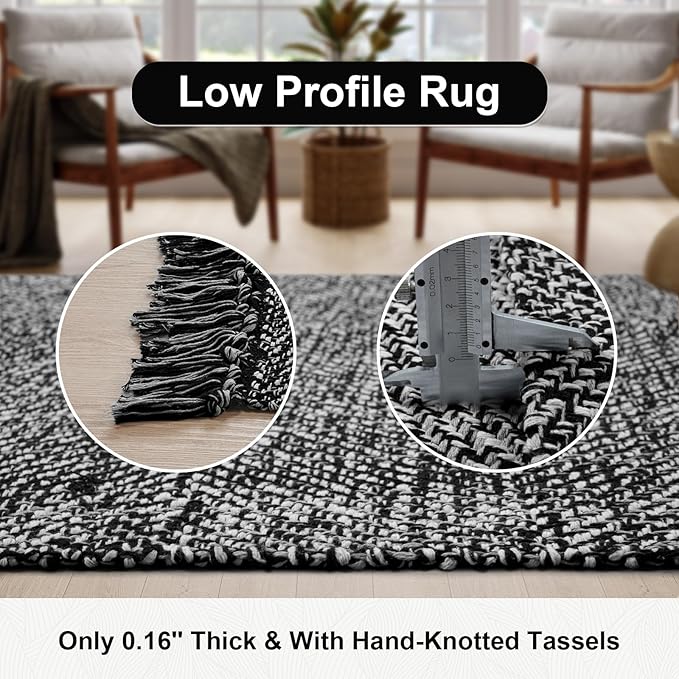 Collive Long Hallway Runner Rug 2.6' x 10', Washable Runners Indoor Entryway Rug, Black/Cream Braided Woven Kitchen Rugs Low-Profile Front Door Floor Carpet for Laundry Room Bedroom Doorway