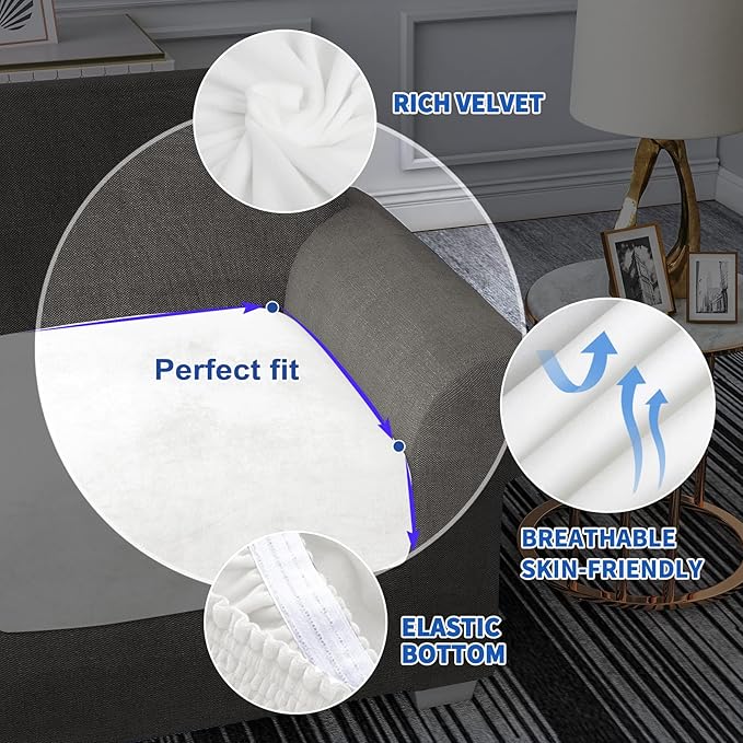 MAXIJIN Velvet Stretch Cushion Covers Fitted Couch Cushion Slipcovers Sofa Seat Cushion Covers for Individual Cushions with Elastic Bottom (3 Piece Sofa Seat Slipcovers, White)