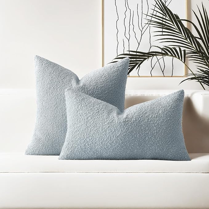 HAUSSY Set of 2 24x24 Decorative Throw Pillow Covers, Soft Cozy European Pillow Shams Textured Boucle, Home Decor for Couch Bed Living Room, Dusty Blue