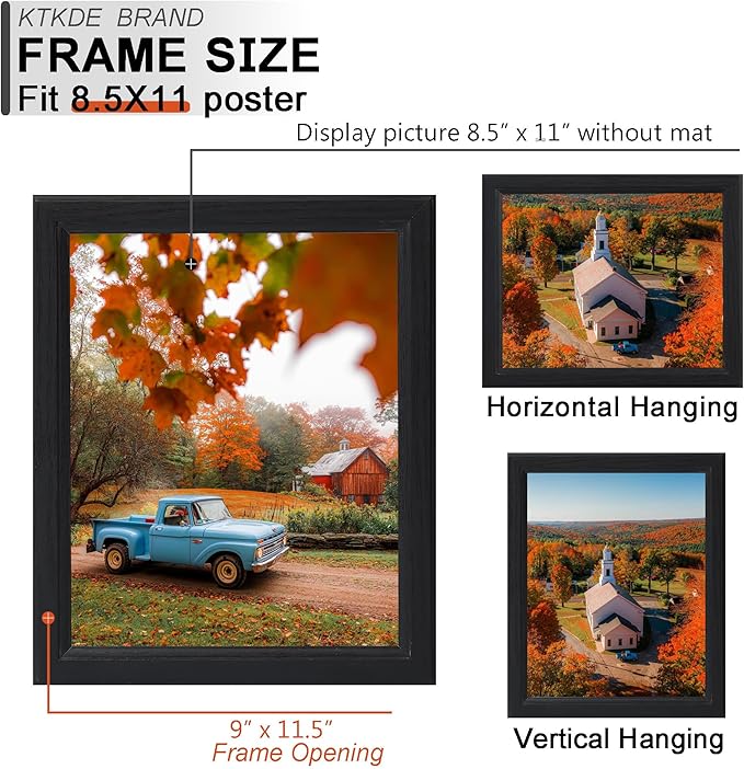 KTKDE 8.5x11 Picture Frame Set of 3,Certificate Frame Black with Clear Plexiglass, 8.5 by 11 Picture Diploma Document Degree Frames for Wall and Tabletop,best gift