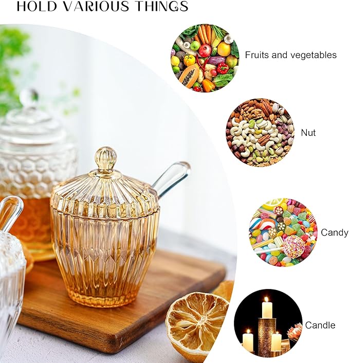 kanpura Champagne Glass Candy Dish with Lid Crystal Candy Jar Jewelry Box Cookie Jar with Spoon for Wedding Christmas Gift
