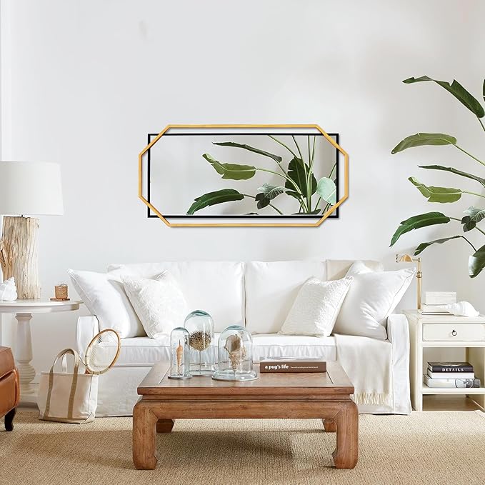 60"x30.5" Black and Gold Large Mirror for Bedroom Wall, Extra Bathroom Rectangular Mirror with Decorative Metal Octagonal Frame, for Entryway,Living Room, Dining Room