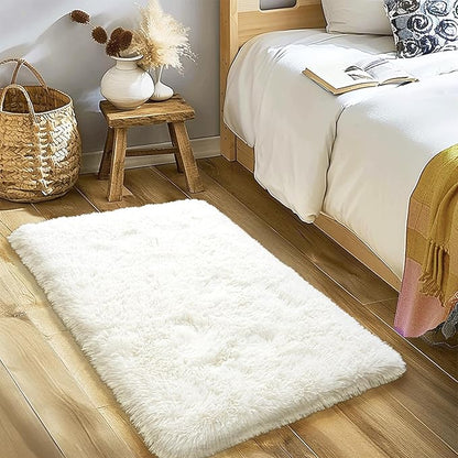 Small Rugs for Bedroom, 2x3 Soft Fluffy Fuzzy Area Rug, Non Slip Shag Rugs for Living Room Dorm Girls Boys, Kids Carpet Modern Home Decor Aesthetic, Cream White