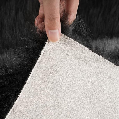 Ciicool Faux Fur Rug for Bedroom, Black Fluffy Shag Rugs for Sofa Couch Seat Cushion, Washable Fuzzy Runner Thick Fur Floor Carpets for Bedside Living Room, 2x6 Ft Rectangle
