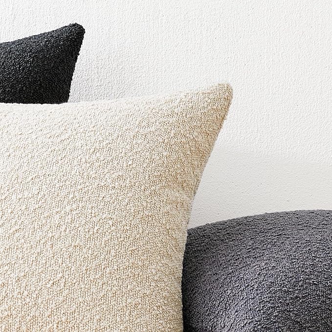 Mixhug Decorative Boucle Throw Pillow Covers, Dark Gray, 20 x 20 Inches, Pack of 2 - Textured Boho Pillow Covers for Couch and Bed