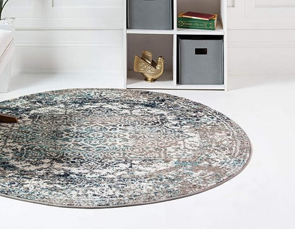 Rugs.com Arlington Collection Rug – 8 Ft Round Grey Medium-Pile Rug Perfect for Kitchens, Dining Rooms