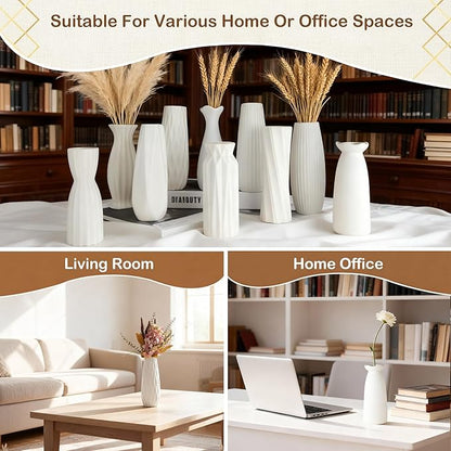 10-Piece 8 Inch White Ceramic Vases Set - Minimalist White Vases for Home Decor, Weddings, Pampas Grass & DIY Crafts | Rustic Matte White Ceramic Vases Bulk