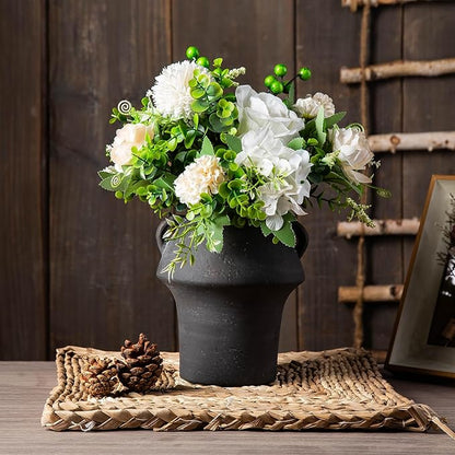 Black Vases Home Decor - Ceramic Vase for Flowers - Decorative Vase with Handle - Unique Fall Vase for Centerpieces, Farmhouse Vintage House for Pampas Grass