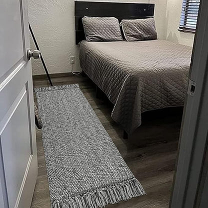 Collive Hallway Runner Rug, 2' x 6' Hand-Woven Reversible Washable Entryway Rugs, Grey Cotton Modern Farmhouse Laundry Room Carpet Long Carpets for Bathroom Sink Foyer Bedroom
