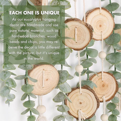 Artificial Eucalyptus Wall Hanging Decor - Fake Eucalyptus Greenery Leaves Stems Wall Hanging Plants with Wooden Stick Boho Rustic Farmhouse Decor for Bathroom Bedroom Office Living Room