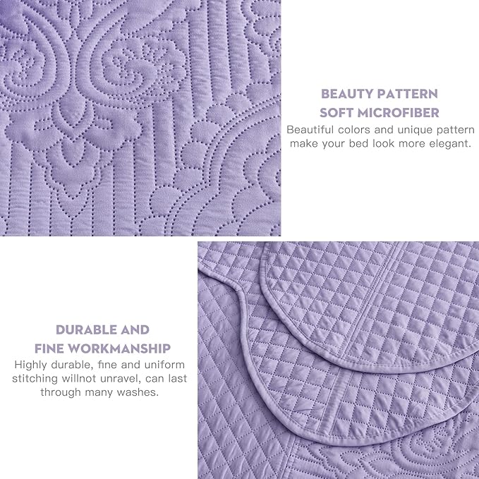 HZ & HY Oversized King Bedspread 128x120 Extra Wide, Ultrasonic Coverlet Bedding Set, Lightweight Thin Comforter, Reversible, 5 Piece, 100% Microfiber, Purple Lavender