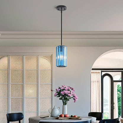 Modern Crystal Pendant Light Mini Light Blue Chandeliers Adjustable Pendant Lights Fixture for Kitchen Island Dinning Room Corridor Bedroom(Light Blue 2-Pack)