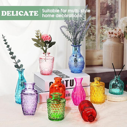 20 Pcs Bud Vases Bulk Colored Small Vintage Glass Vases for Centerpieces Mini Flower Bottles for Wedding Home Table Decoration Floral Arrangements