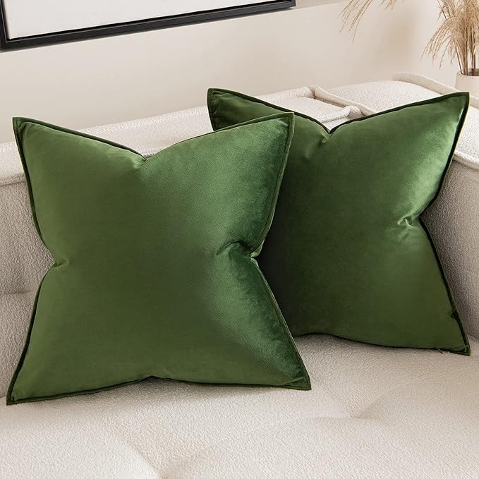 MIULEE Moss Green Decorative Velvet Throw Pillow Covers Soft Pillow Covers Soild Square Eruo Sham Cushion Case for Sofa Bedroom 24x24 Inch 60x60 cm