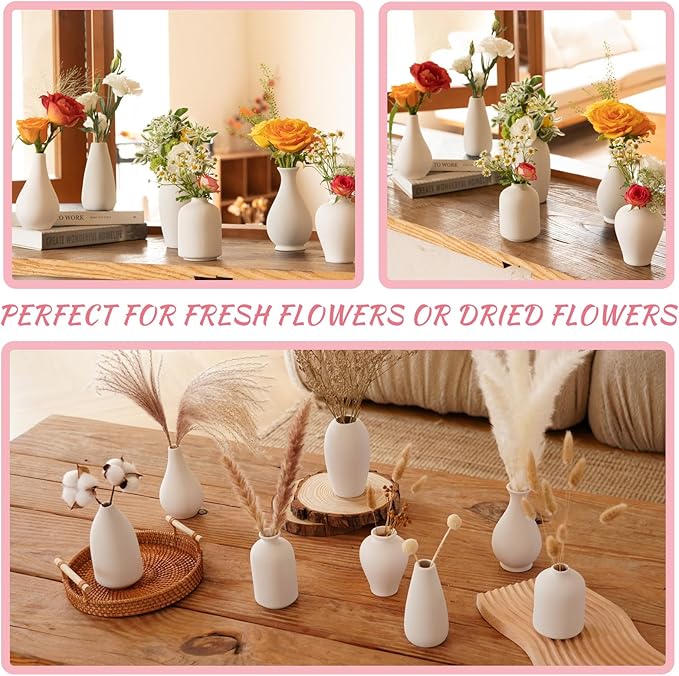 8 Pack Ceramic Bud Vase, White Ceramic Vase Modern Mini Bud Vase in Bulk for Centerpieces, Small White Vase for Flowers Pampas Grass, Wedding, Home