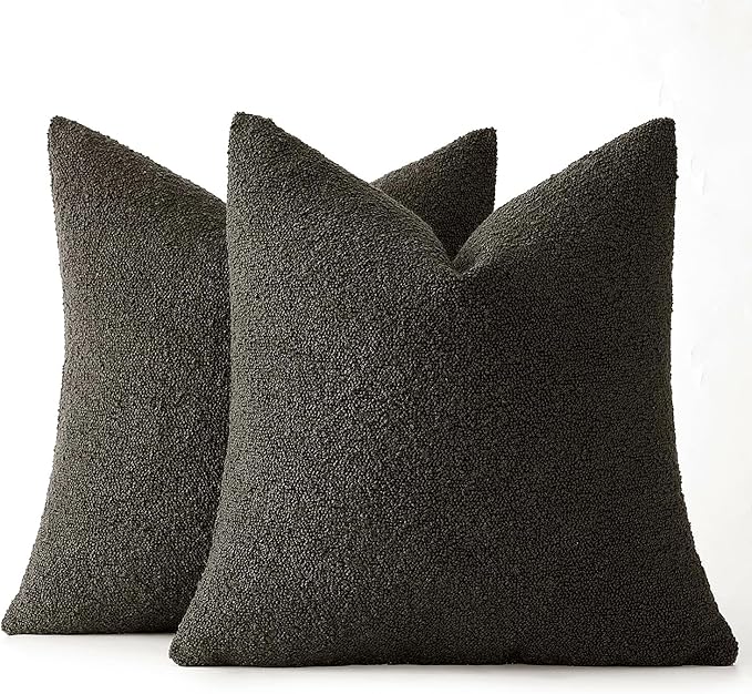 MIULEE 18x18 Inch Decorative Pillow Covers for Couch Bed Set of 2 Textured Boucle Neutral Winter Throw Pillows Dark Coffee Accent Solid Cushion Pillowcases Sofa Livingroom Home Decor