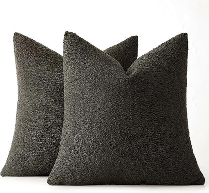 MIULEE 22x22 Inch Decorative Euro Sham Throw Pillows for Bed Set of 2 Textured Boucle Neutral Winter Throw Pillow Covers Dark Coffee Accent Solid Euro Couch Pillowcases Sofa Livingroom Home Decor