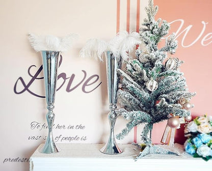 LoveCat 10pcs of Metal Trumpet Silver Vases for Table Centerpieces, Anniversary Celebration Wedding Party Dinner Table Centerpieces, Wedding Decorations, 21.9in/55.5cm Tall Minimalism Vases