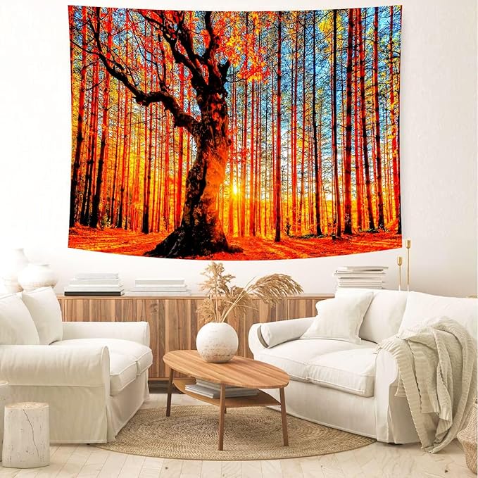 Delur Sunset Forest Tapestry Tree of Life Tropical Rainforest Landscape Tapestry Wall Hanging Scenic Nature Woodland Natural Sunrise Headboard for Bedroom Living Room Home Decor (70.8" x 92.5")