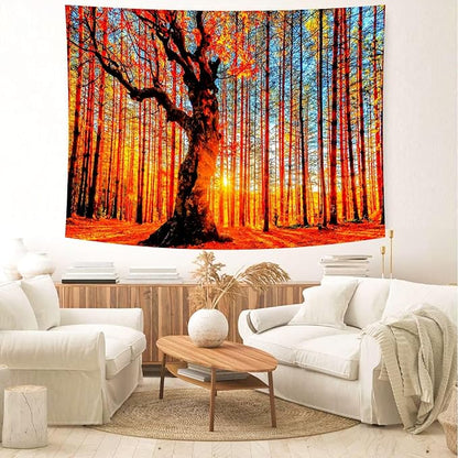 Delur Sunset Forest Tapestry Tree of Life Tropical Rainforest Landscape Tapestry Wall Hanging Scenic Nature Woodland Natural Sunrise Headboard for Bedroom Living Room Home Decor (70.8" x 92.5")