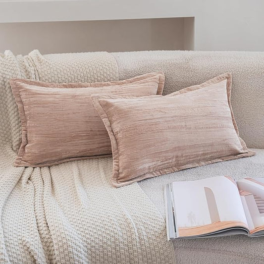 Neelvin Set of 2 Velvet Decorative Throw Pillow Covers 12x20 Inch Beige Modern Luxury Cushion Covers Textured Pillow Cases for Living Room Home Decor Couch Sofa