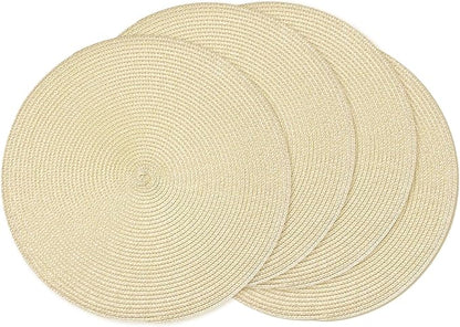 AHHFSMEI Round Braided Placemats 15 Inch Round Table Mats for Dining Tables Natural Woven Heat Resistant Place mats Set of 4 (Beige,4)