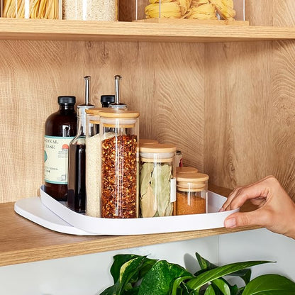 YouCopia MagicTrack Rectangle Lazy Susan Turntable: Kitchen & Bathroom Pantry, Cabinet & Countertop Storage Organizer with 360° Spin, Non-Slip, White Speckled BPA-Free