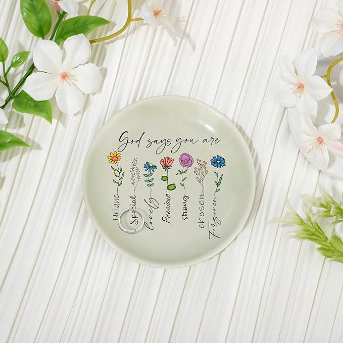 JoycuFF Christian Gifts for Women Faith,Inspirational Religious Ceramic Ring Jewelry Dish Gifts for Christians Christmas