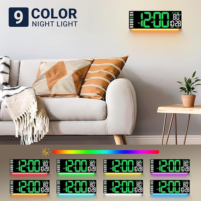 16.5" Large Digital Wall Clock: Wall Mount Decor Clock Large Display for Classroom Dorm Office Game Living Room, House Warming Gifts New Home, Christmas Birthday Gift for Mom Dad Seniors Teen Green
