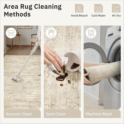 Runner Rug 2'6" x 10' Washable Non-Slip Runner Rugs for Kitchen Bathroom Laundry Room Vintage Ultra Thin Runners for Hallway Entryway Beige