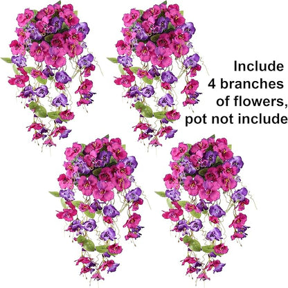Fake Hibiscus Artificial Hanging Flowers Plants for Outdoors Spring Decoration, 4pcs Silk Hibiscus Vines Realistic UV Resistant Faux Flowers for Outside Planter Porch Patio Yard Wedding Party, Mix