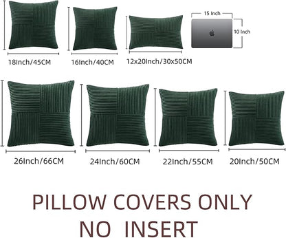 Fancy Homi Set of 2 Dark Green Decorative Throw Pillow Covers 26x26 Inch for Bedroom Couch Bed, Boho Farmhouse Forest Green Home Decor, Soft Corss Corduroy Patchwork Textured Cushion Case 66x66 cm