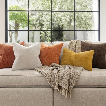 MIULEE Pack of 2 Fall Rust Decorative Pillow Covers 20x20 Inch Soft Chenille Couch Throw Pillows Farmhouse Cushion Covers for Home Decor Sofa Bedroom Living Room