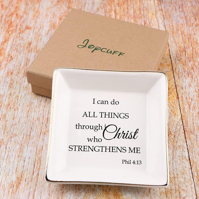 JoycuFF Religious Jewelry Gifts Inspirational Christine Trinket Dish Tray Motivational Gifts for Women Teens Christines Birthday Thanksgiving Day Christmas