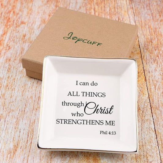 JoycuFF Religious Jewelry Gifts Inspirational Christine Trinket Dish Tray Motivational Gifts for Women Teens Christines Birthday Thanksgiving Day Christmas