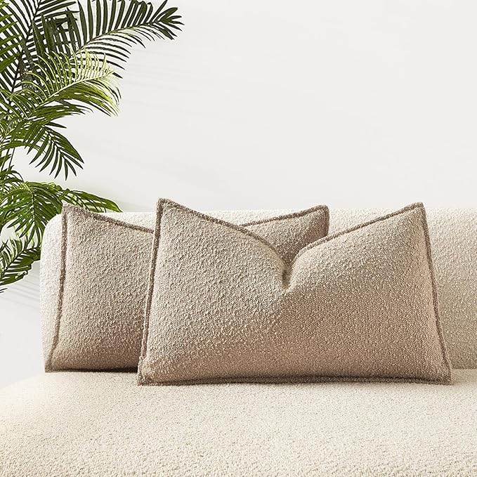 JUSPURBET 14x24 Pillow Covers Set of 2 Decorative Throw Pillow Covers Case for Couch Sofa Bed Soft Boucle Textured Lumbar Cushion Covers with Hidden Zipper for Home Decor Living Room,Oatmeal