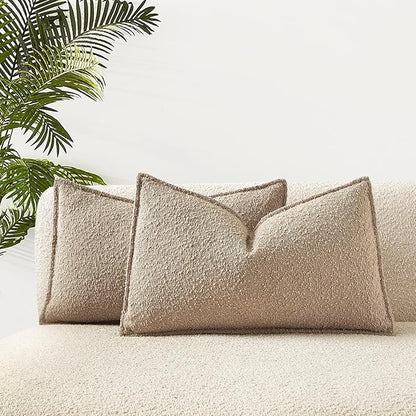 JUSPURBET 14x24 Pillow Covers Set of 2 Decorative Throw Pillow Covers Case for Couch Sofa Bed Soft Boucle Textured Lumbar Cushion Covers with Hidden Zipper for Home Decor Living Room,Oatmeal