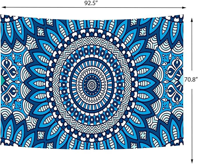 Delur Mandala Tapestry Aesthetic Boho Blue Floral Medallion Tapestry Wall Hanging Bohemian Wall Art Hippie Indian Psychedelic Headboard for Bedroom Living Room Home Decor (70.8" x 92.5")