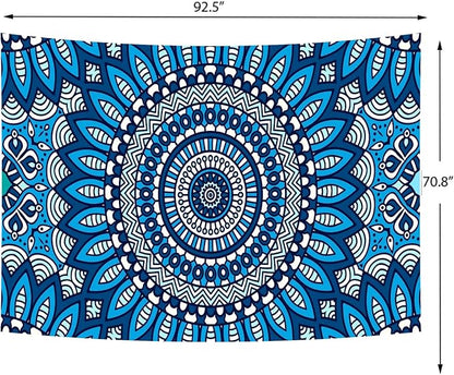 Delur Mandala Tapestry Aesthetic Boho Blue Floral Medallion Tapestry Wall Hanging Bohemian Wall Art Hippie Indian Psychedelic Headboard for Bedroom Living Room Home Decor (70.8" x 92.5")